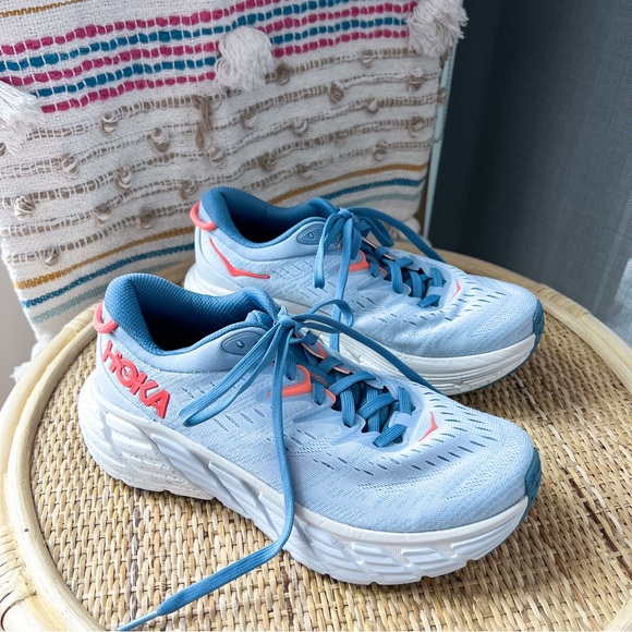 Hoka One One Shoes - Hoka One One Gaviota 4 Blue Fog a Plein Air Road-Running Sneakers Size 7 Wide